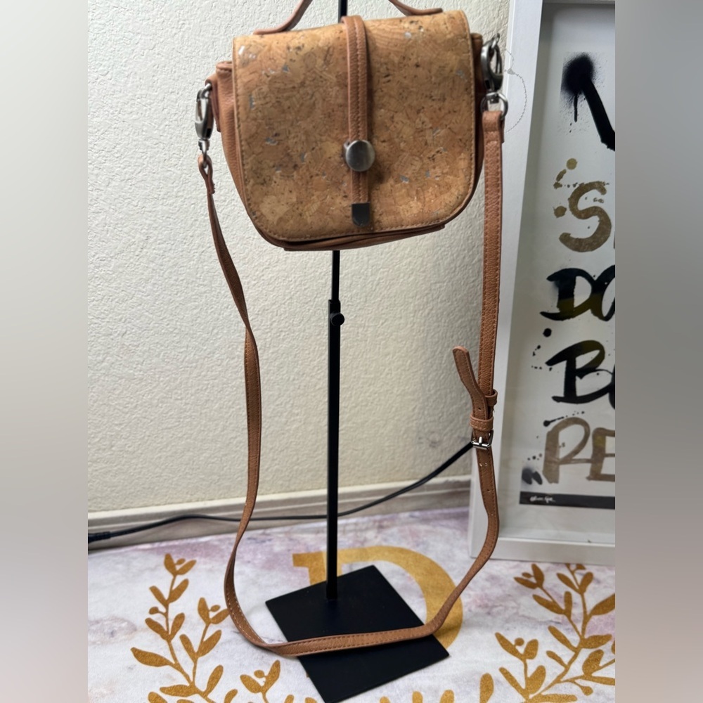 Sondra Roberts Tan Cork Handbag with Blue Lining